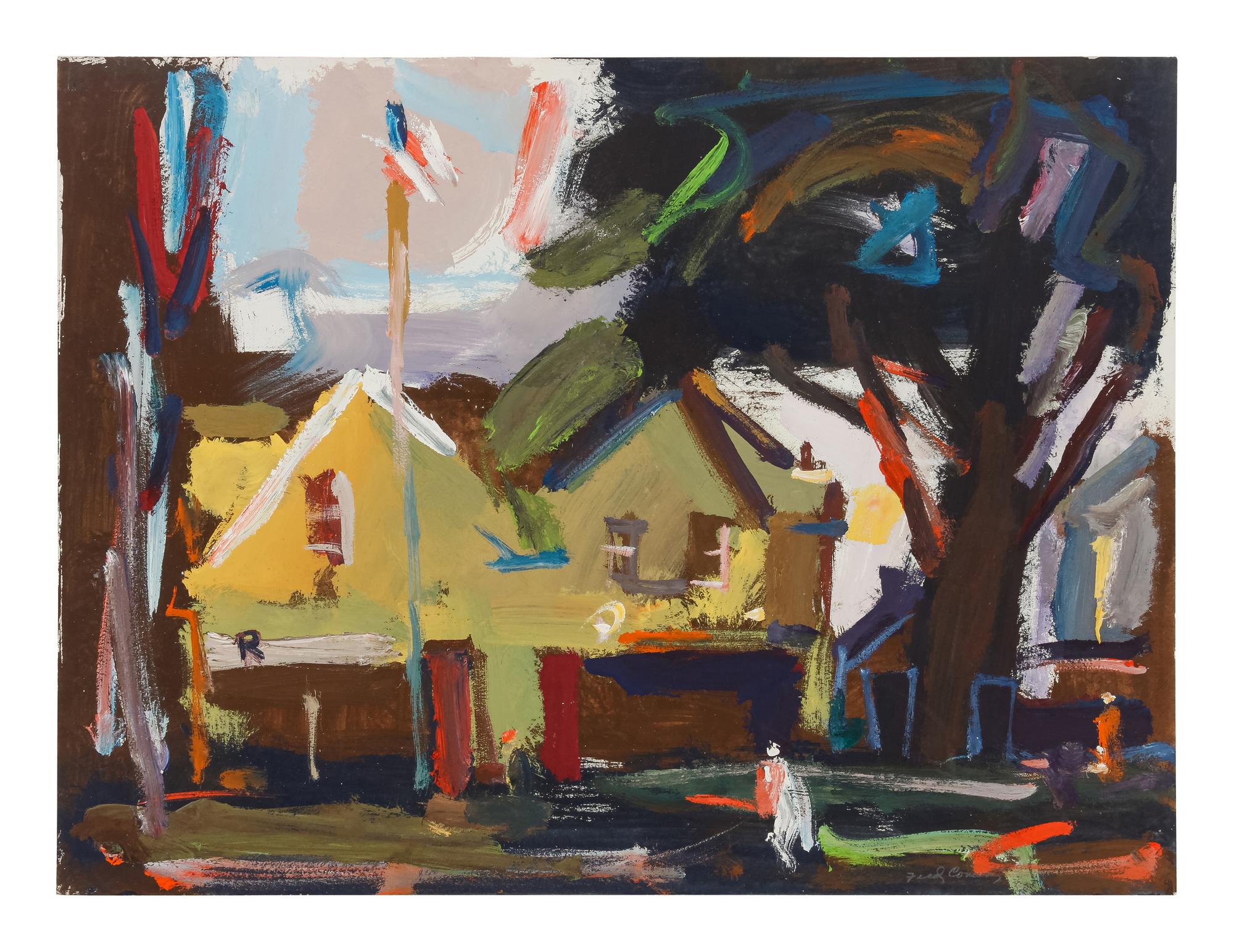 Two works: House with Flag and Harbor Scene