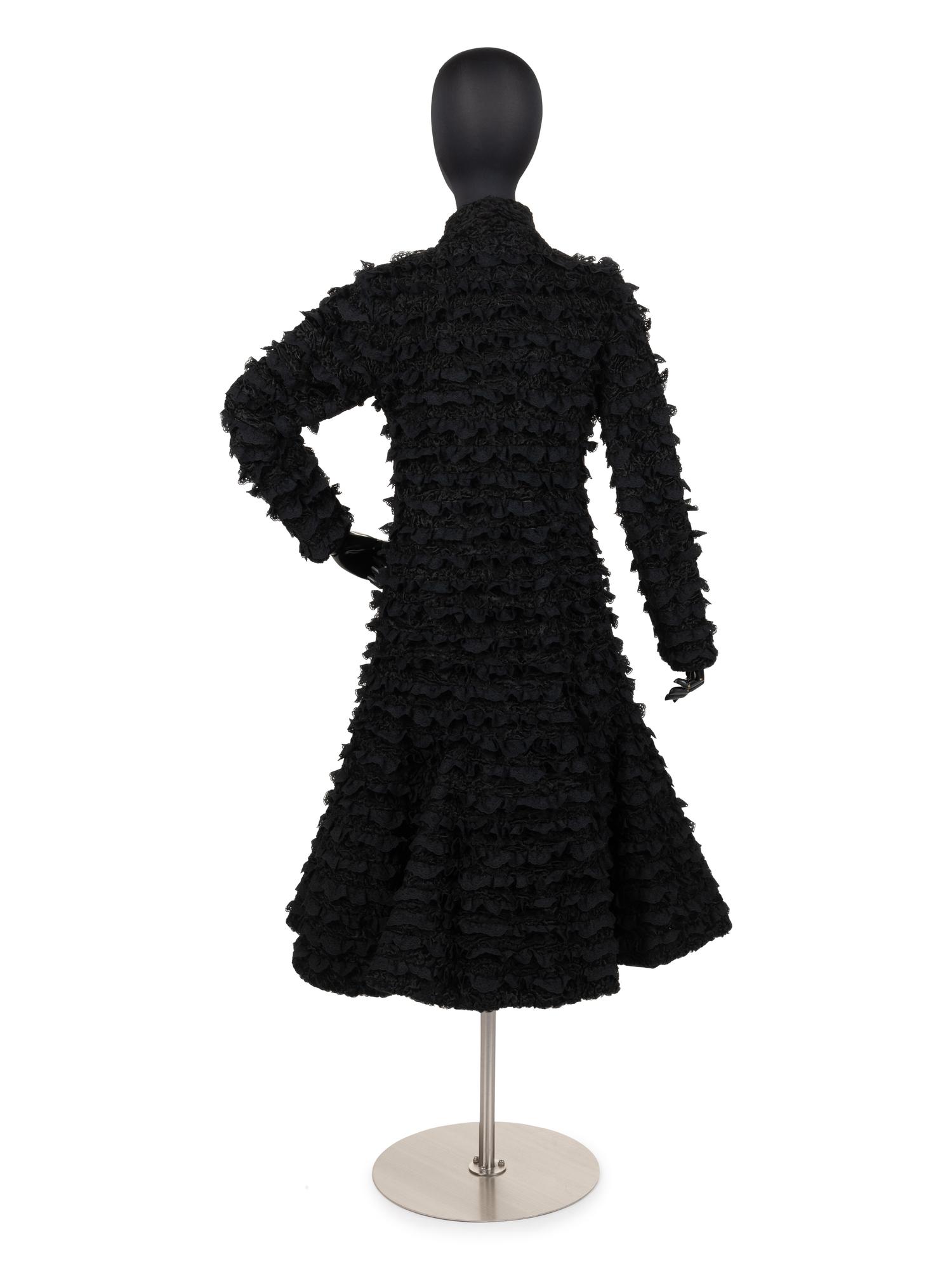 Unlabeled Lamb Fur Coat with Horizontal Bands of Lace