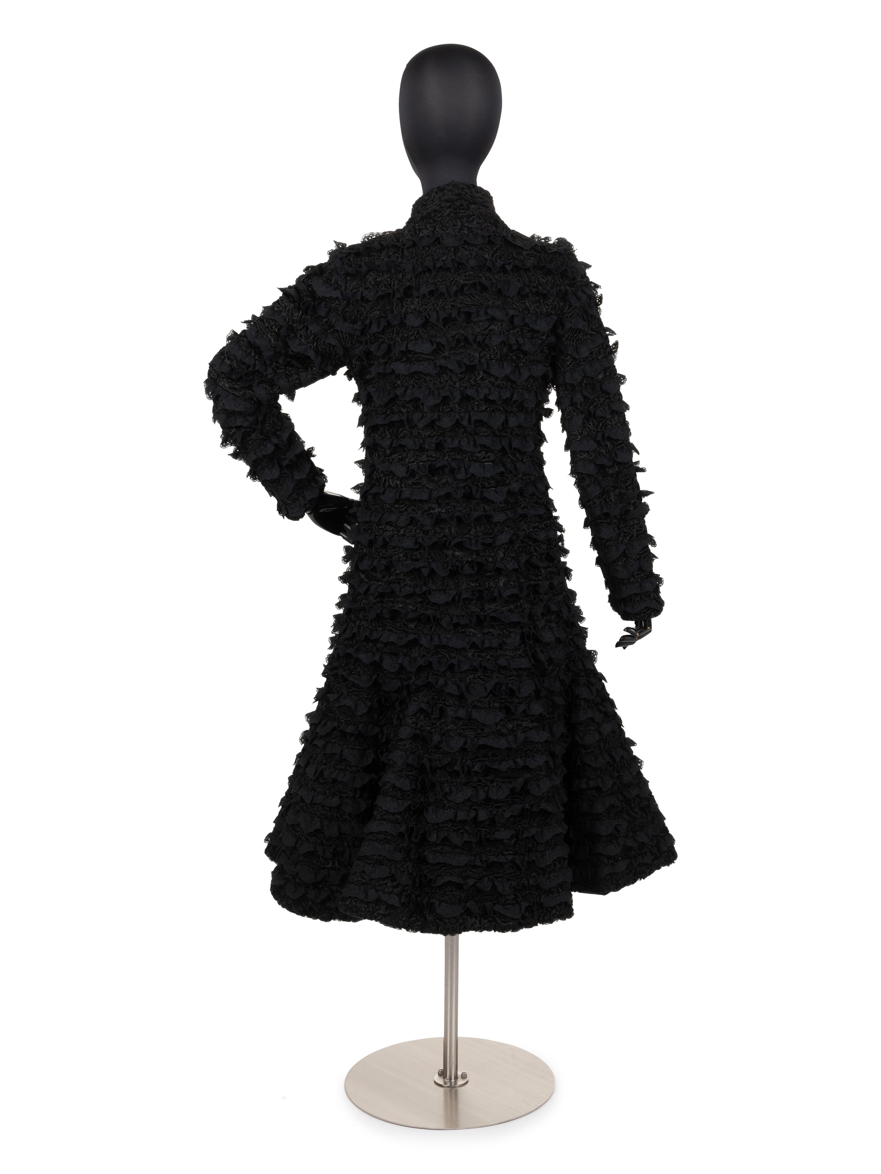 Unlabeled Lamb Fur Coat with Horizontal Bands of Lace
