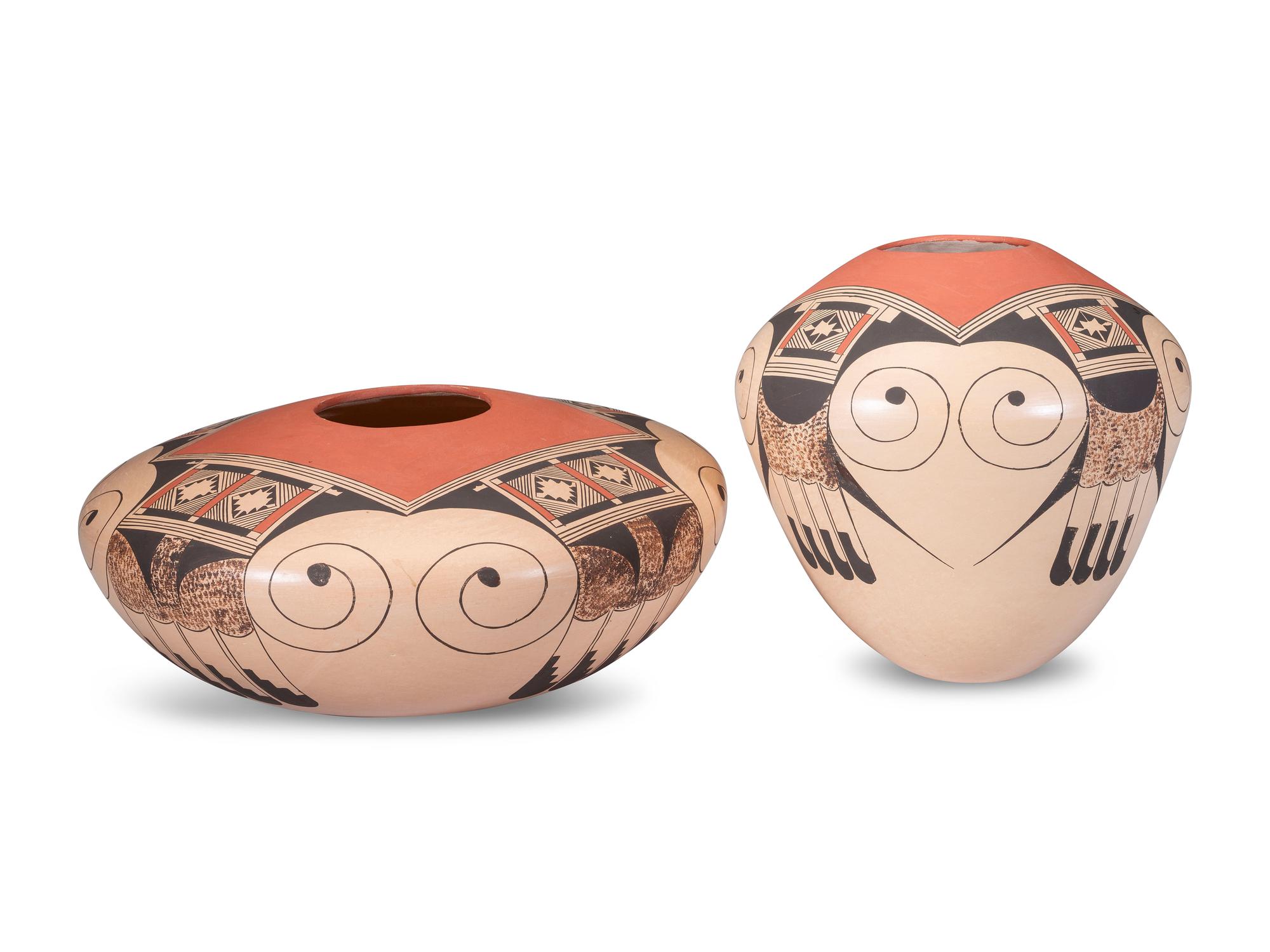 Polychrome Pottery Jars, with Eagle Tail Designs