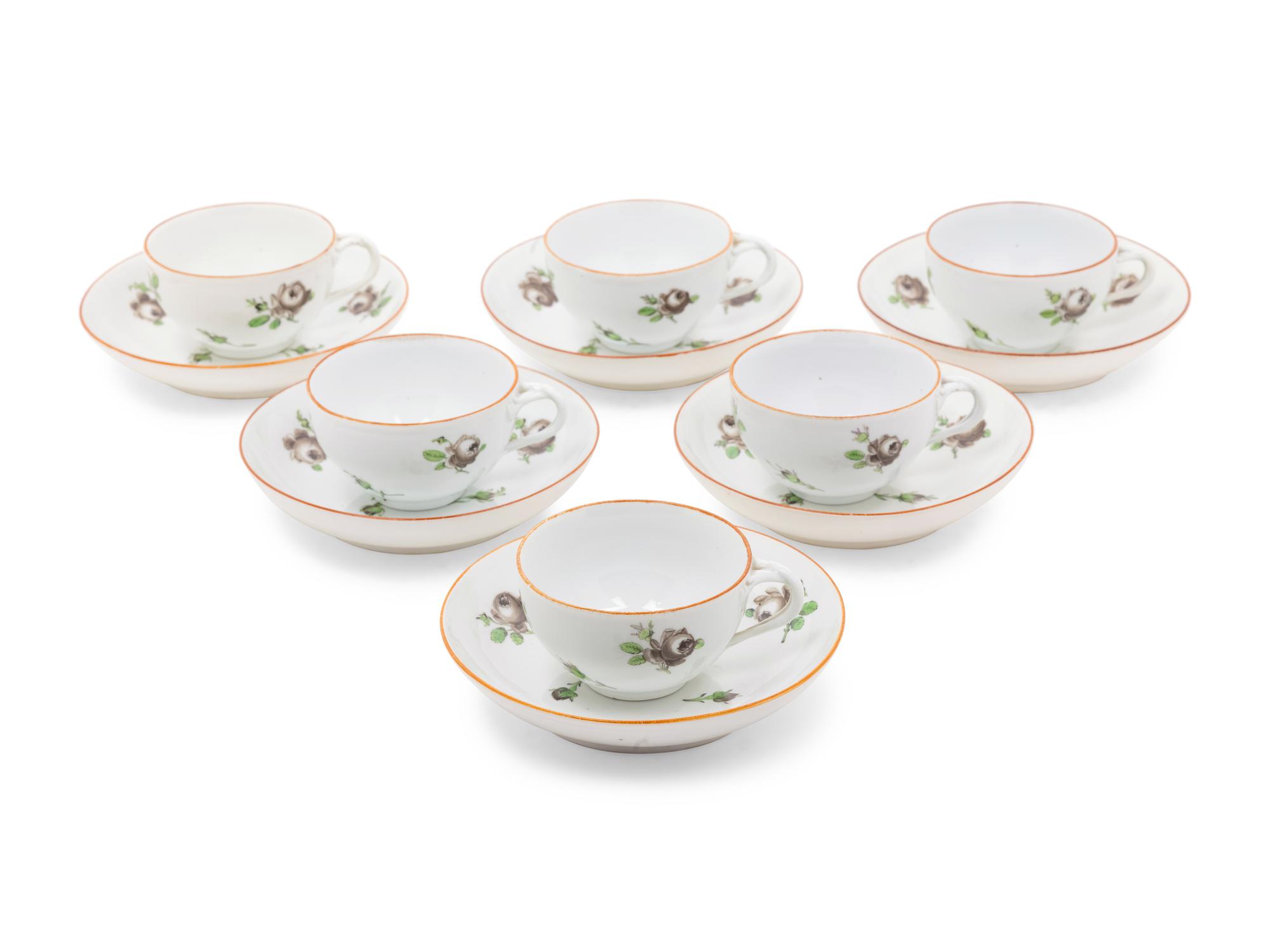 A Set of Six Meissen Porcelain Cups and Saucers