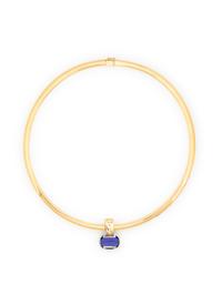 TANZANITE AND DIAMOND PENDANT ON YELLOW GOLD OMEGA CHAIN