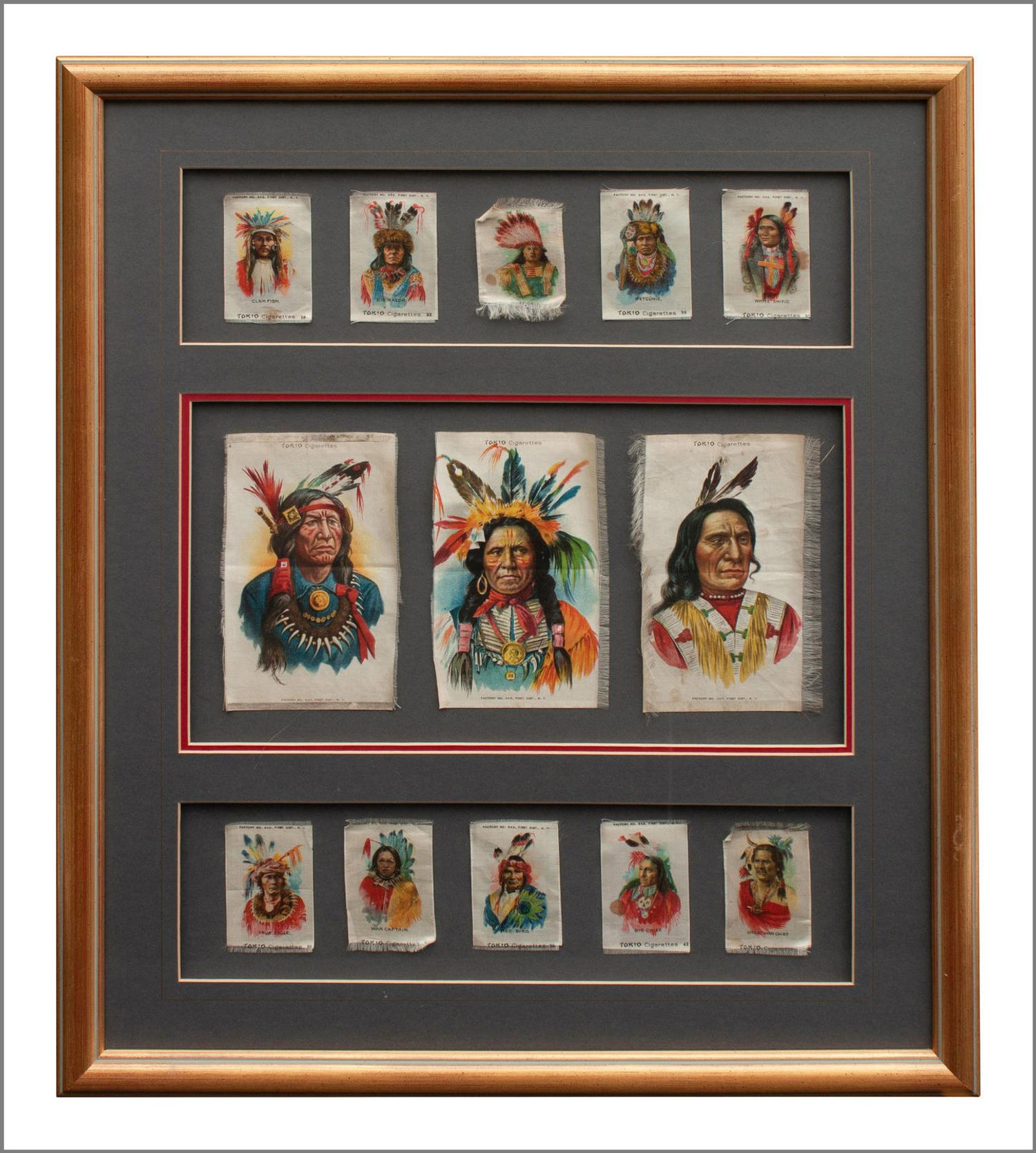 A Framed Collection of Thirteen Tokio Cigarette Silks