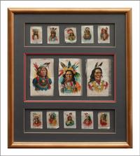 A Framed Collection of Thirteen Tokio Cigarette Silks