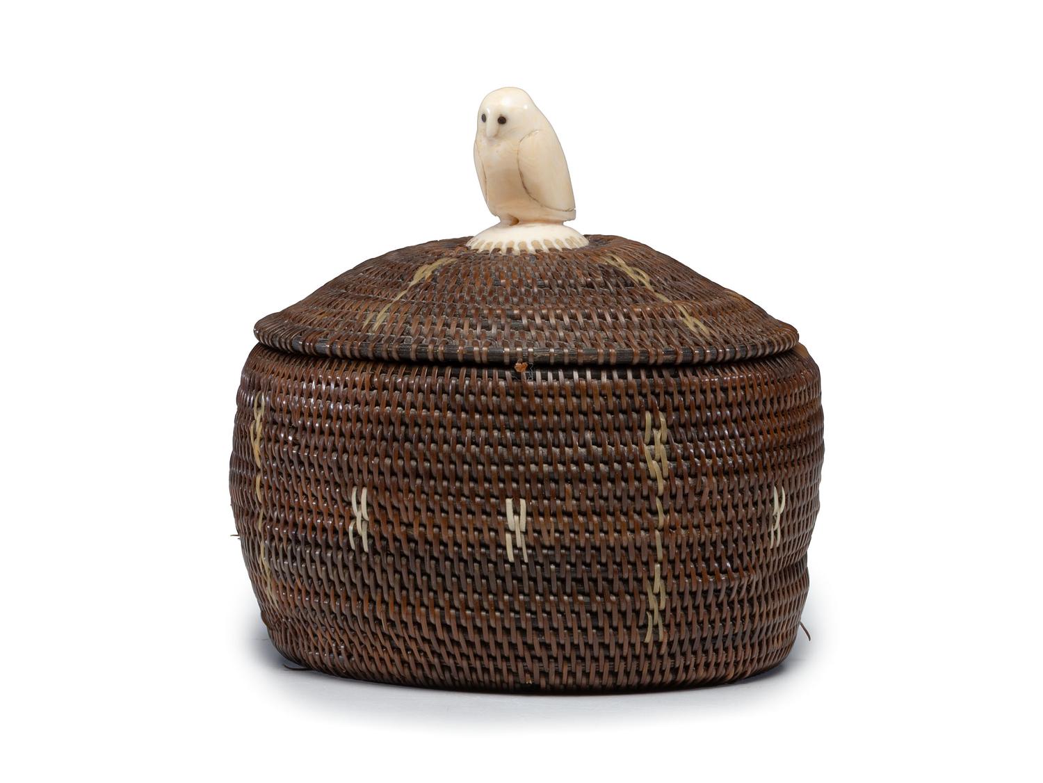 Iñupiat Baleen Basket, with Owl Finial