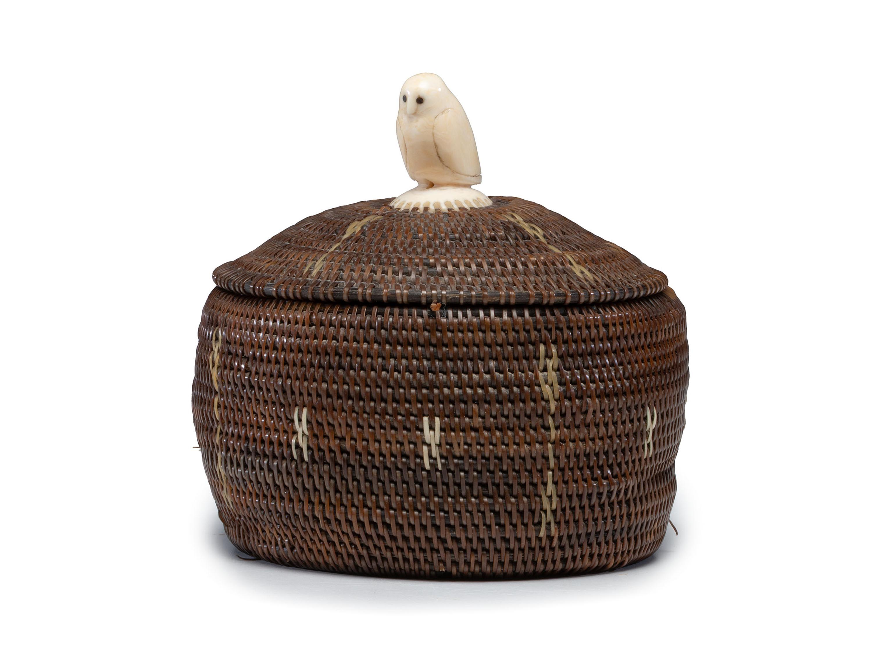 Iñupiat Baleen Basket, with Owl Finial