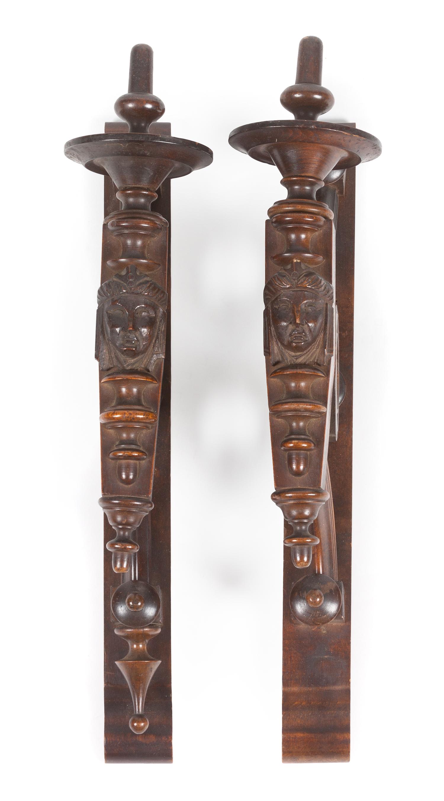 A Pair of Victorian Walnut Carved Brackets Height 18 inches.