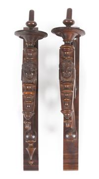 A Pair of Victorian Walnut Carved Brackets Height 18 inches.