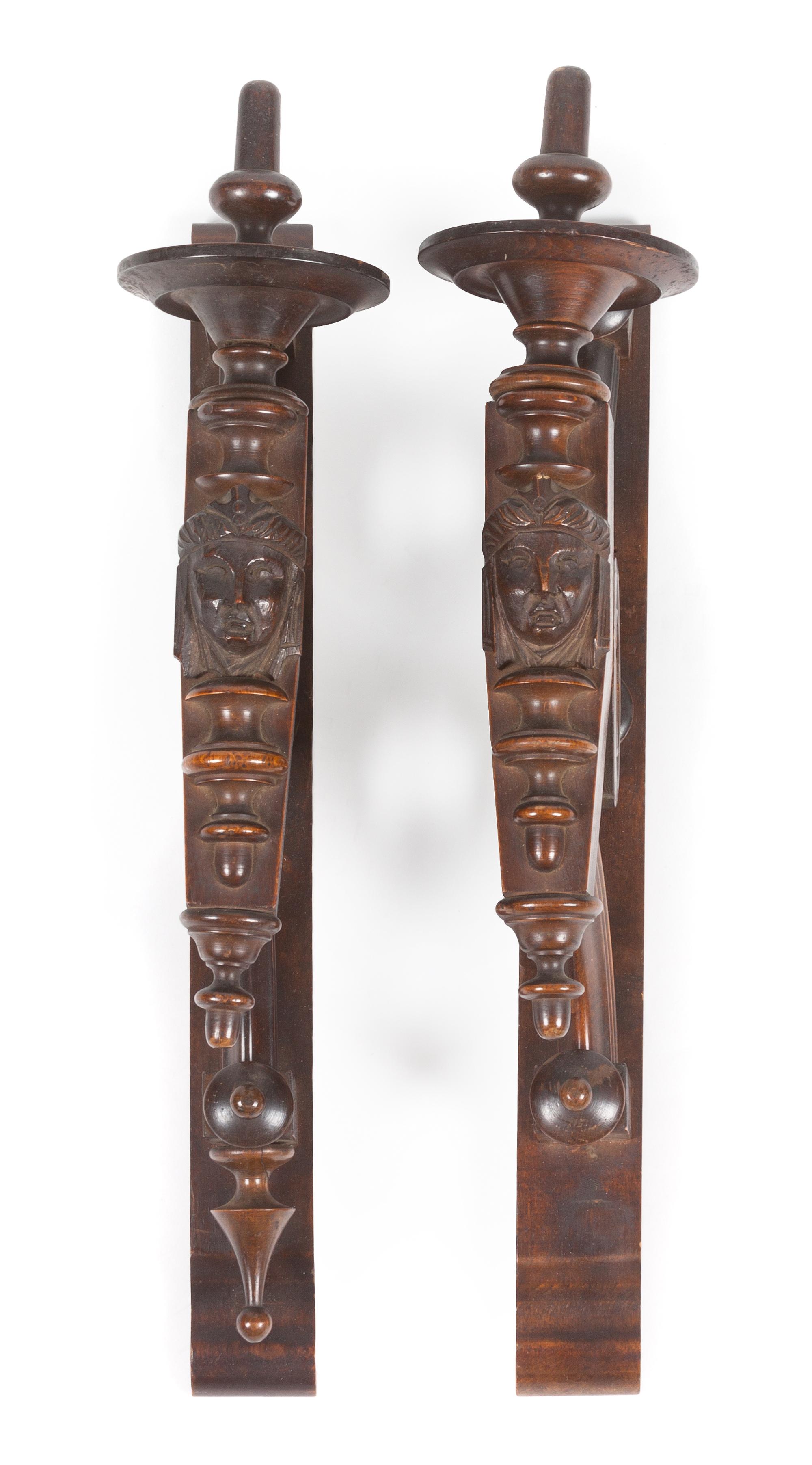 A Pair of Victorian Walnut Carved Brackets Height 18 inches.