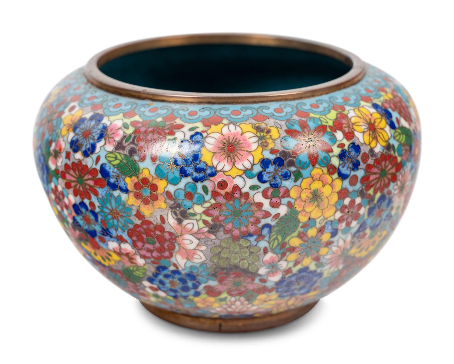 Six Chinese Blue Ground Cloisonné Enameled Brush Washers