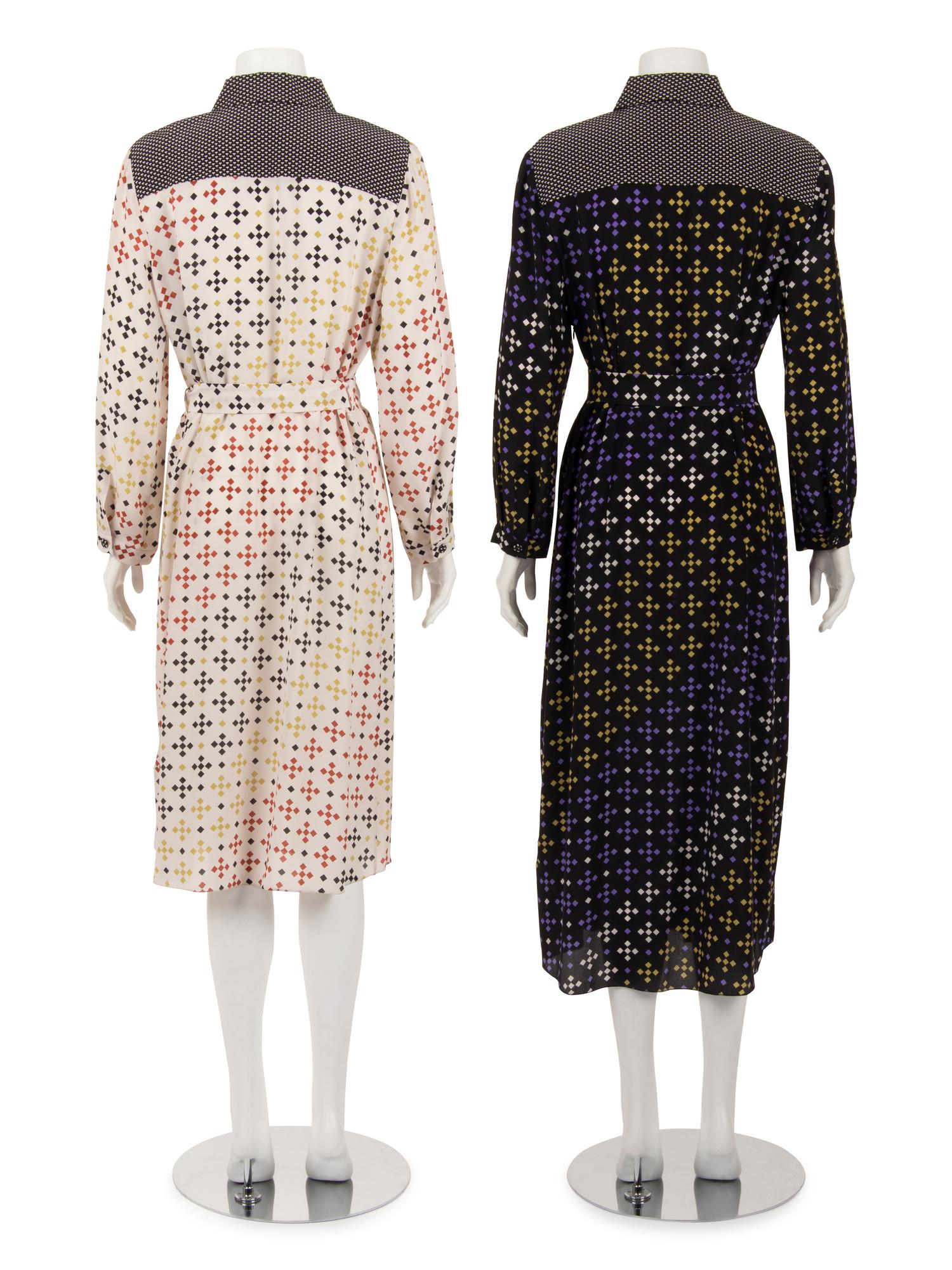 Two Bottega Veneta Silk Printed Dresses with Belts
