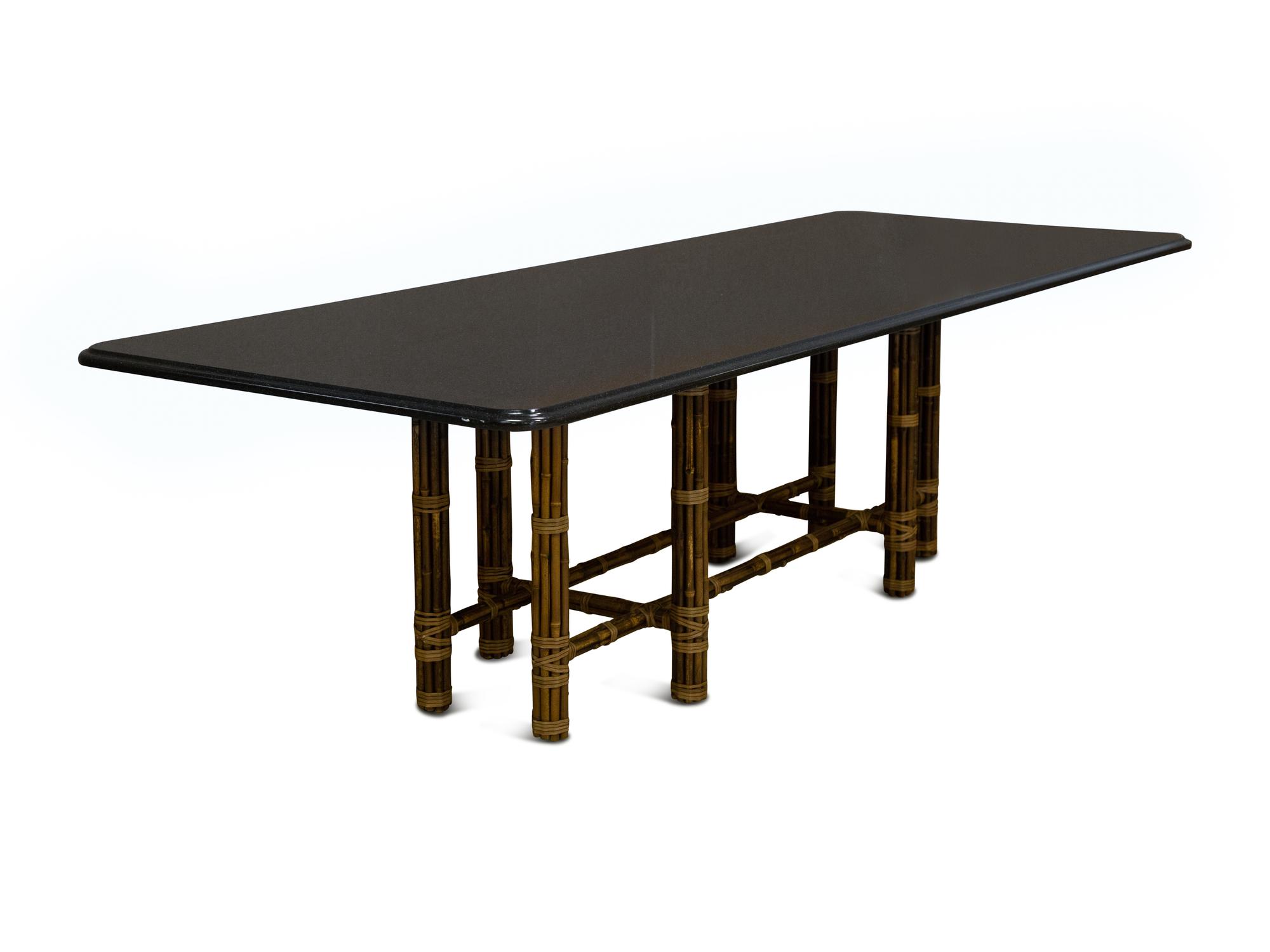 A McGuire Leather-Wrapped Bamboo Console Table with a Custom Black Granite Top