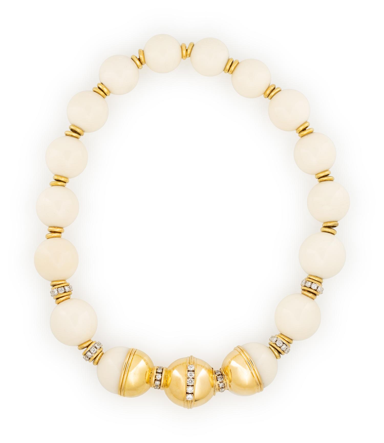 EMIS BEROS, WHITE CORAL AND DIAMOND NECKLACE