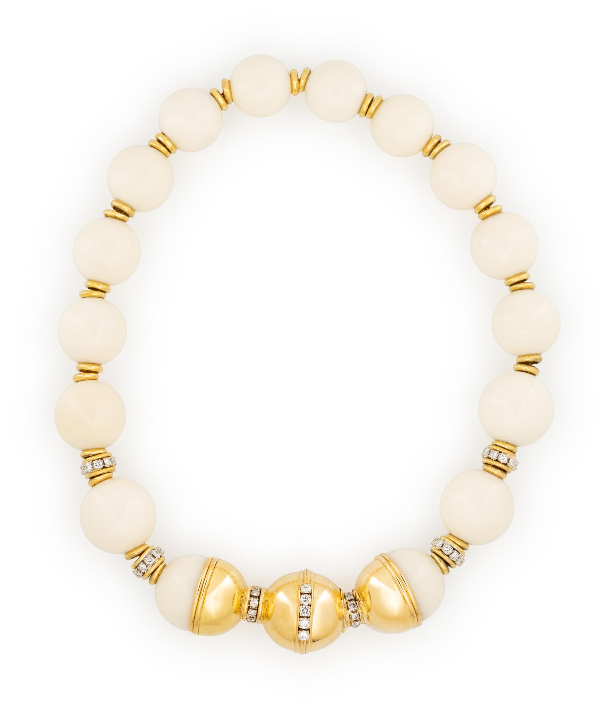 EMIS BEROS, WHITE CORAL AND DIAMOND NECKLACE