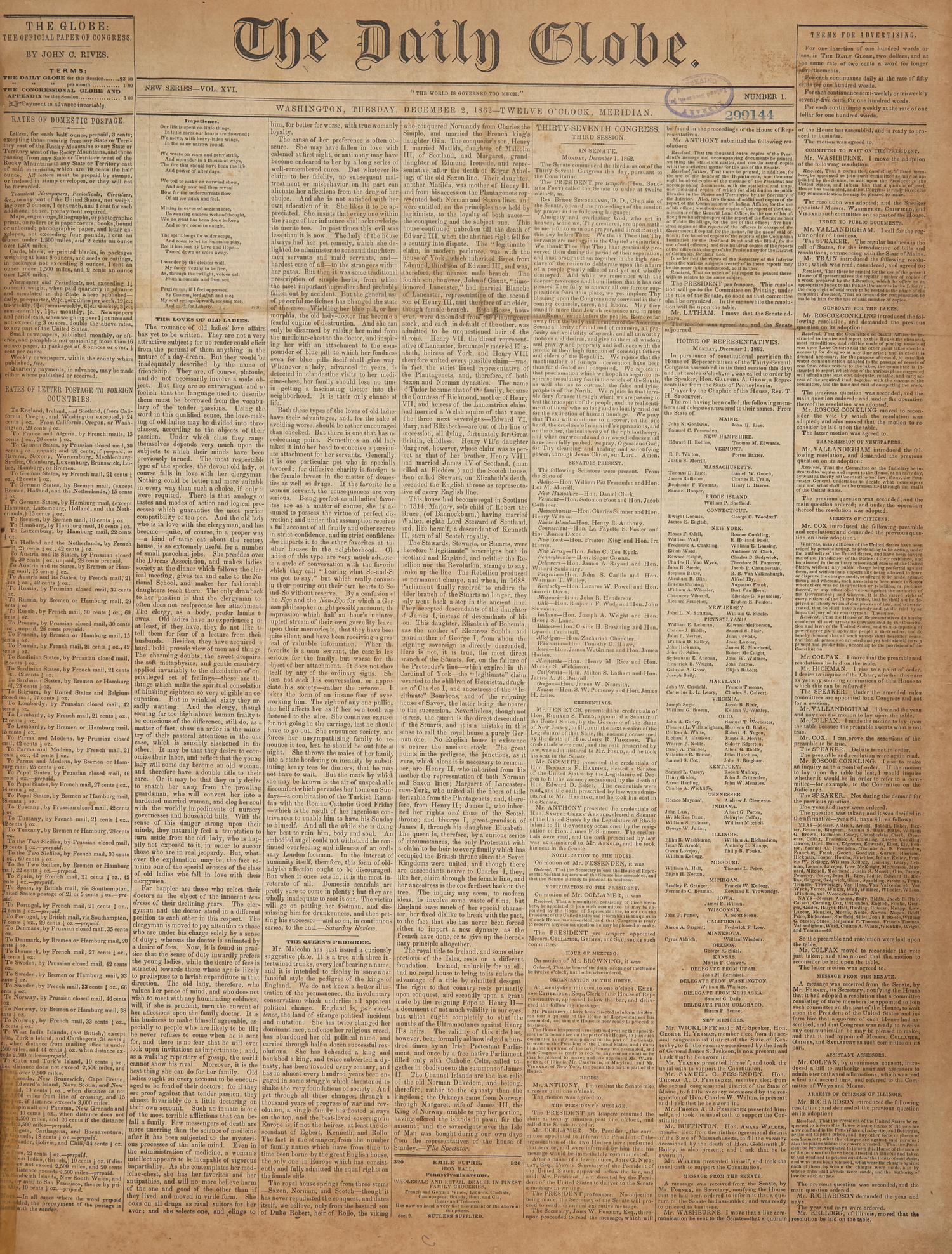 [Emancipation Proclamation] One of the Earliest Printings of the Final Emancipation Proclamation, in the "Official Paper" of the U.S. Congress