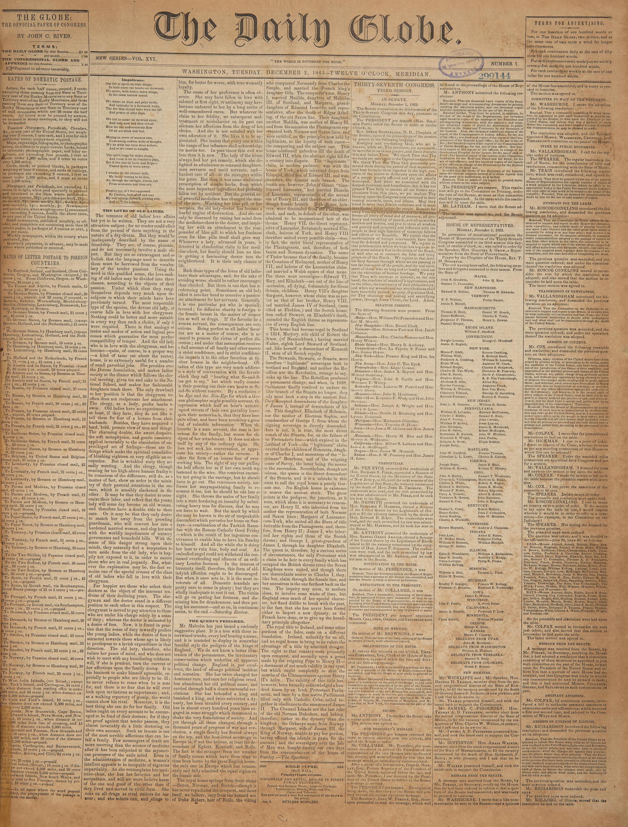 [Emancipation Proclamation] One of the Earliest Printings of the Final Emancipation Proclamation, in the "Official Paper" of the U.S. Congress