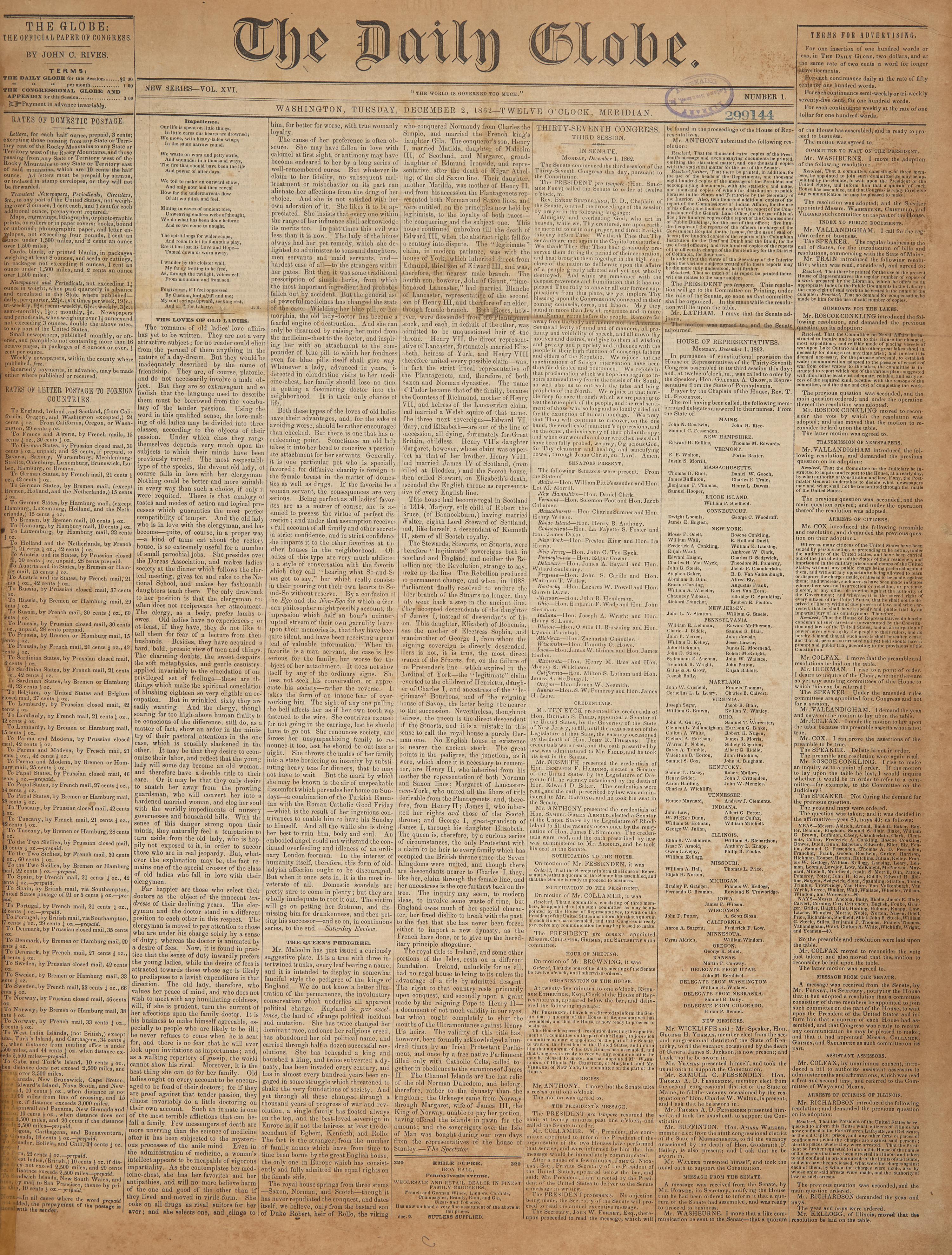 [Emancipation Proclamation] One of the Earliest Printings of the Final Emancipation Proclamation, in the "Official Paper" of the U.S. Congress