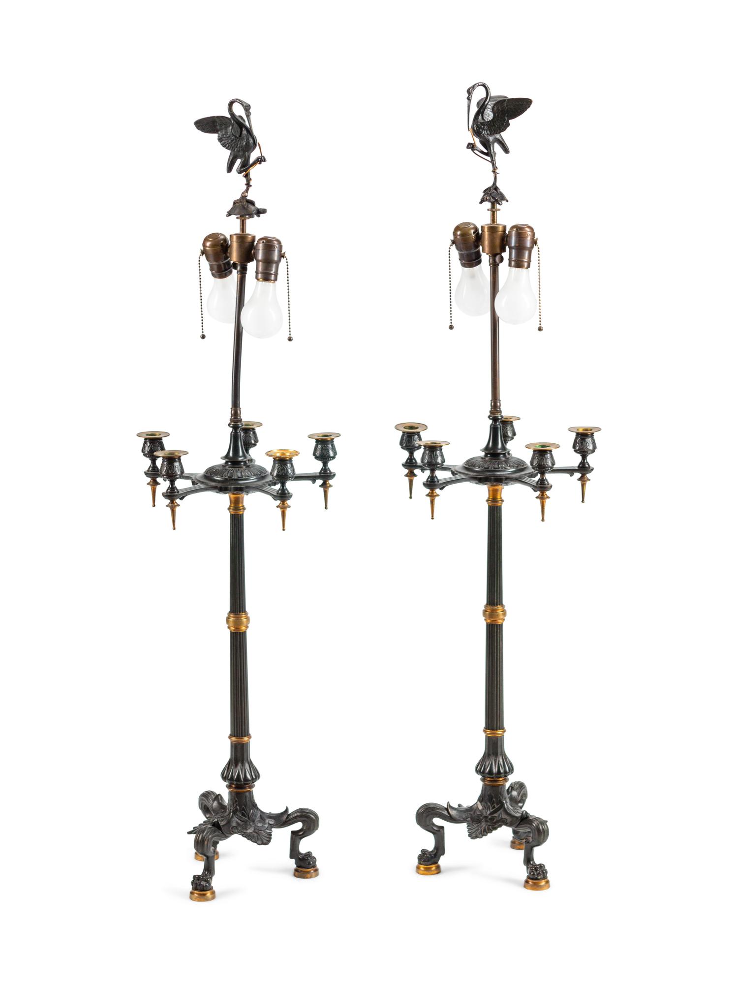A Pair of French Parcel-Gilt and Patinated Bronze Lamps — LATE 19TH CENTURY