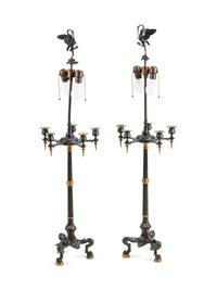 A Pair of French Parcel-Gilt and Patinated Bronze Lamps — LATE 19TH CENTURY
