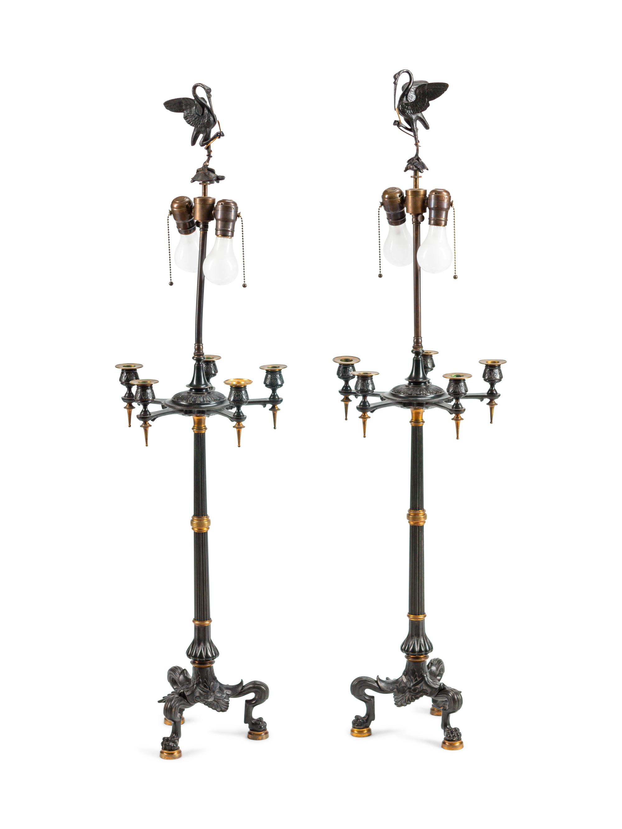 A Pair of French Parcel-Gilt and Patinated Bronze Lamps — LATE 19TH CENTURY