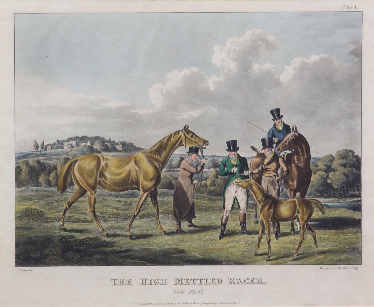 Henry ALKEN, after - Henry ALKEN and Thomas SUTHERLAND, engravers Image 10 3/4 x 15 inches. — High Mettled Racer, Plate I-VI