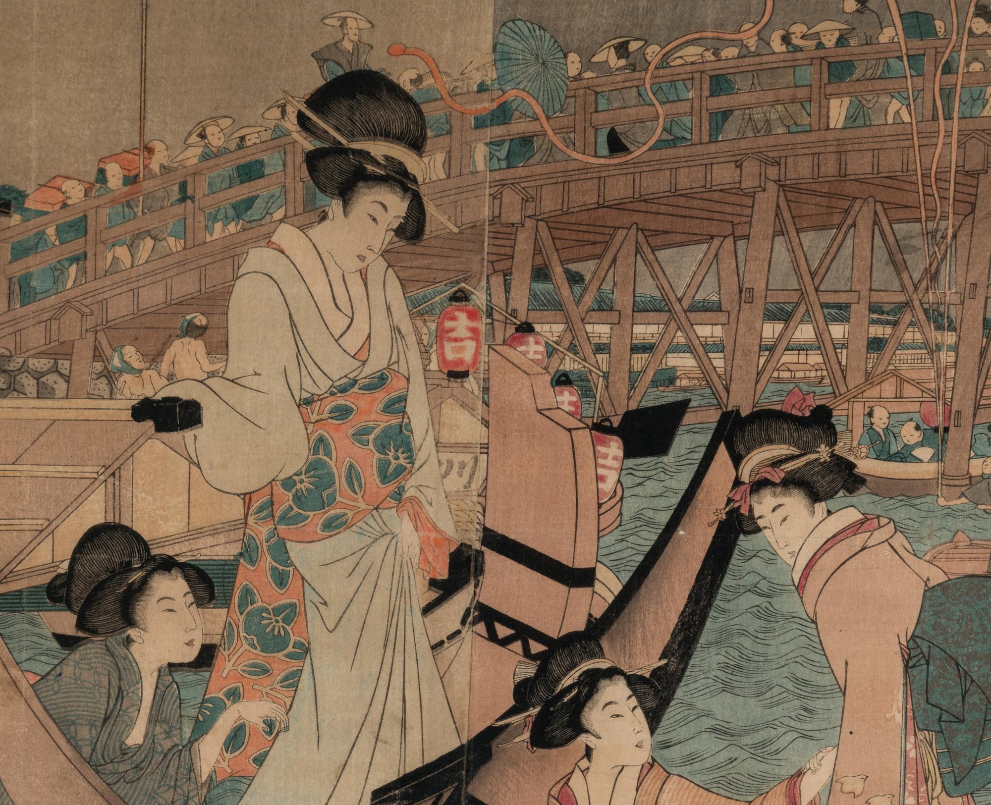 A Japanese Woodblock Print Depicting Geishas