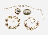A Group of Gold and Essex Glass Jewelry