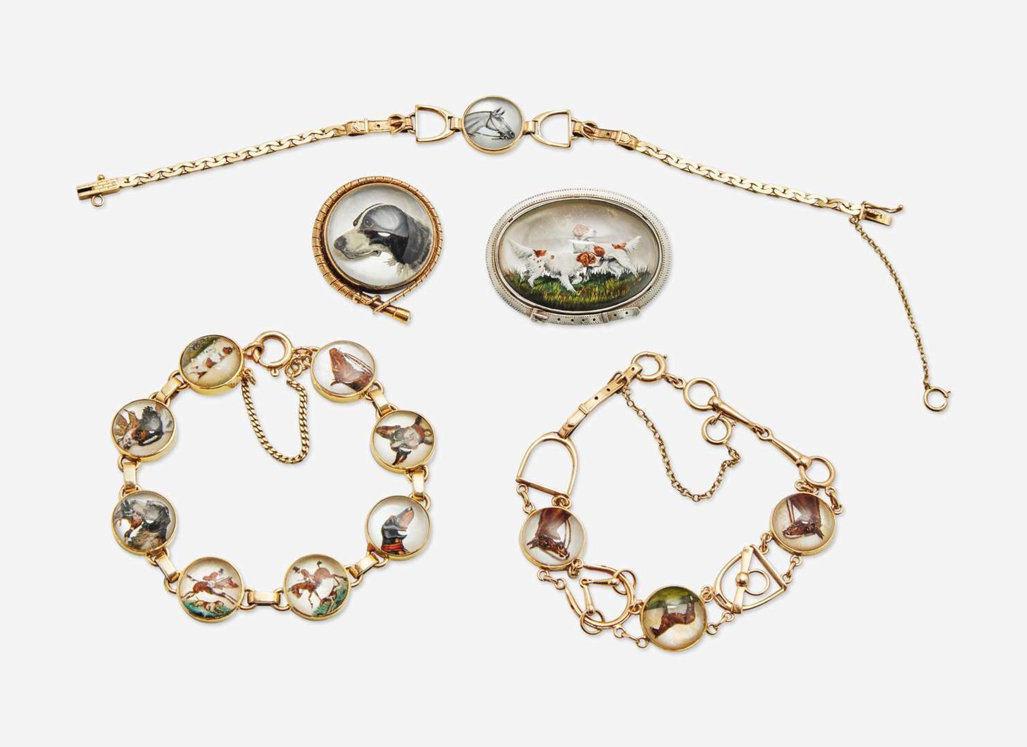 A Group of Gold and Essex Glass Jewelry
