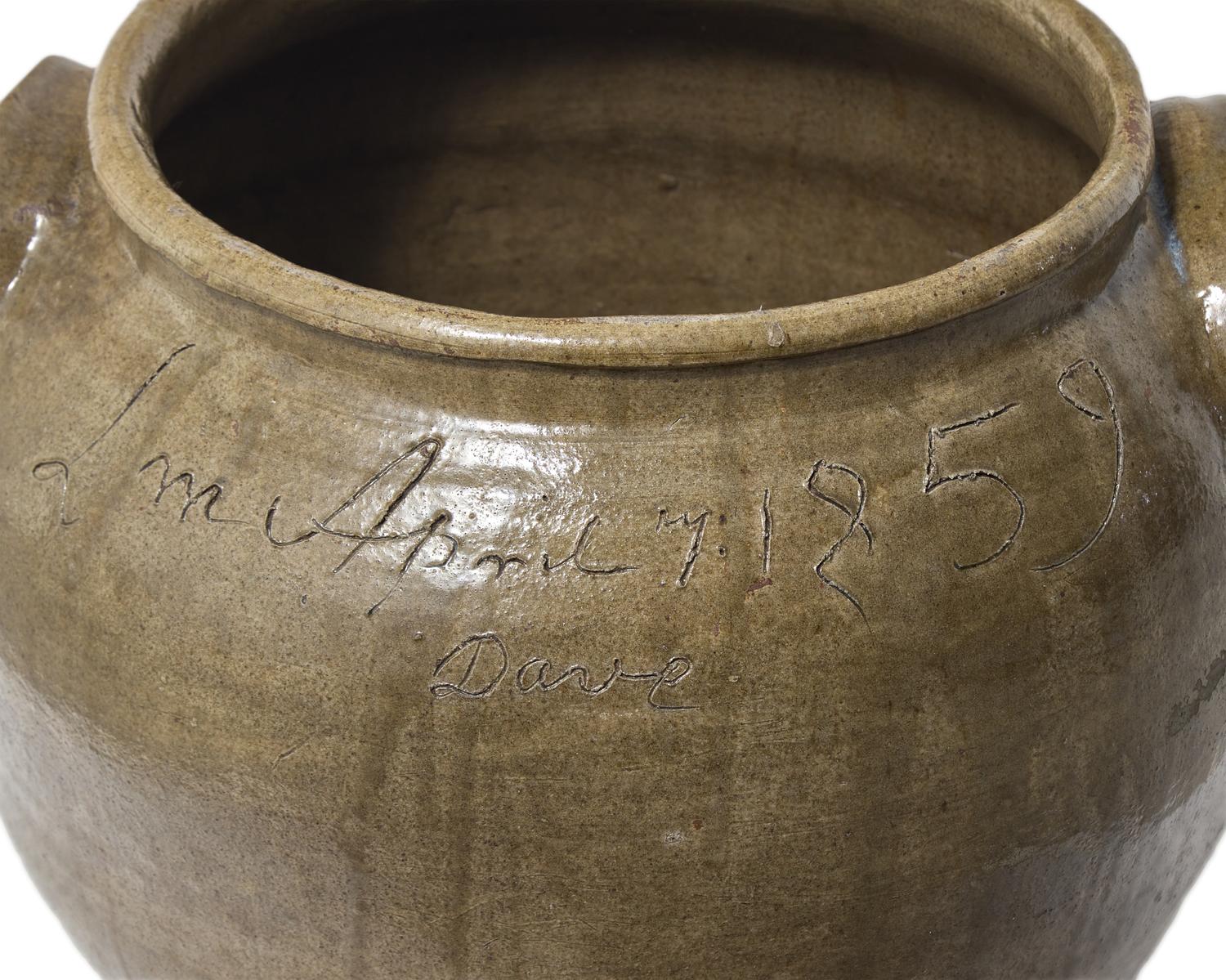 A Rare And Large David Drake Alkaline Glazed Two-Handled Stoneware Storage Jar