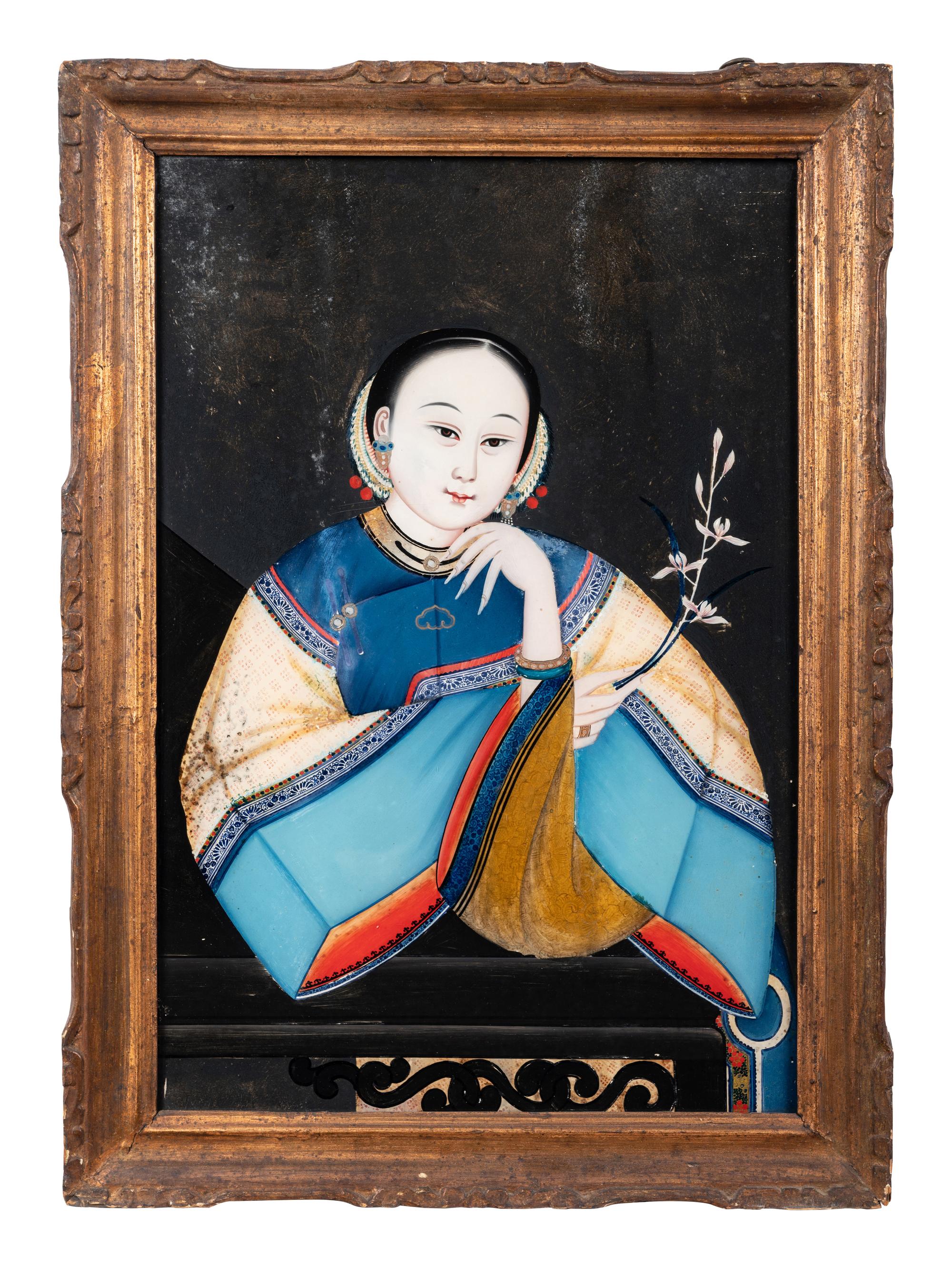 Two Chinese Export Reverse Glass Paintings