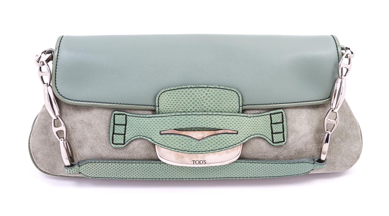 A Tod's Seafoam Green and Leather Suede Bag,