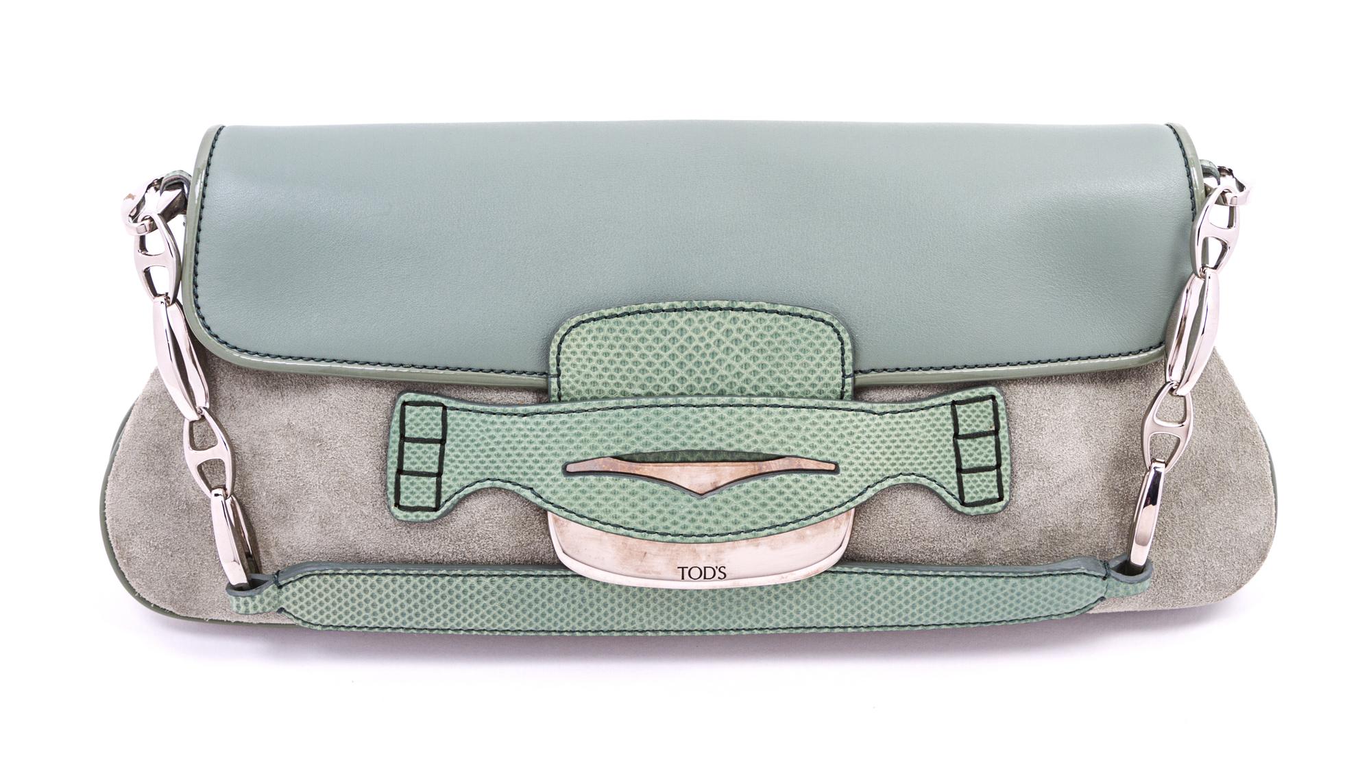 A Tod's Seafoam Green and Leather Suede Bag,