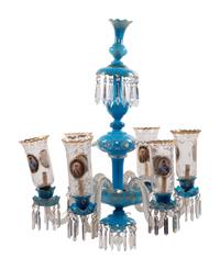 A Bohemian Enameled Opaline Glass Six-Light Chandelier for the Persian Market