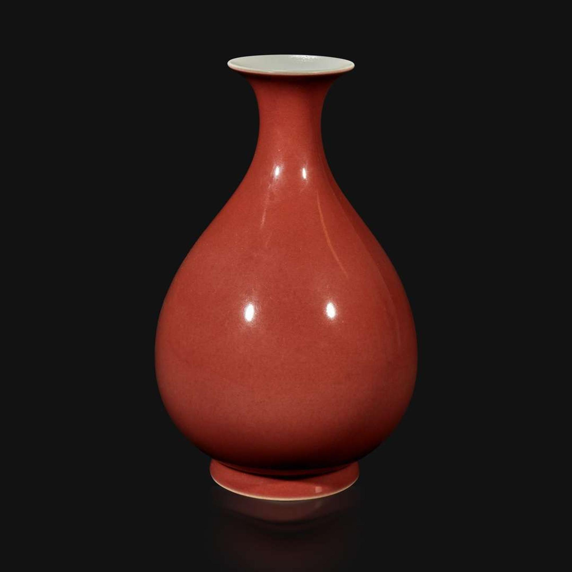 A Chinese copper red-glazed bottle vase Daoguang mark and of the period