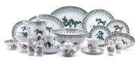 An Extensive Porcelain Green Dragon Pattern Dinner Service