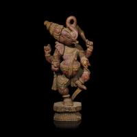 An Indian Carved and Polychromed Wood Figure of Ganesh, Late 19th to Early 20th Century