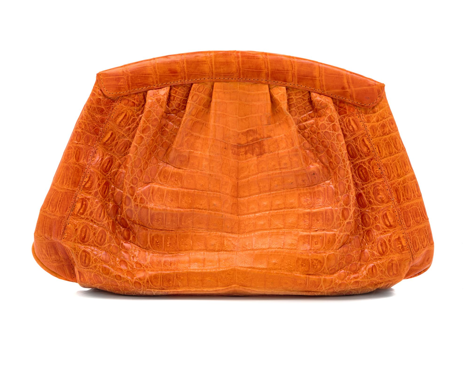 Nancy Gonzalez Orange Crocodile Leather Purse, 1980-90s