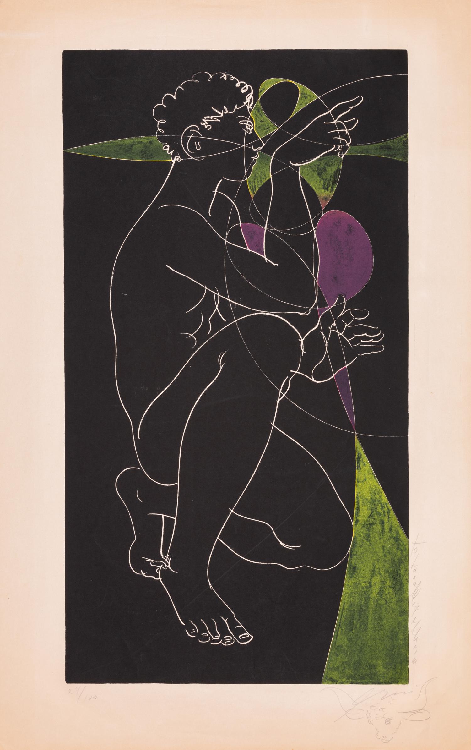 Hans Erni, (Swiss, 1909-2015), A group of seven works: Two Horses and a Cat, Riders, Male Figure, Male Figure, Riders, Male Figure, Eur