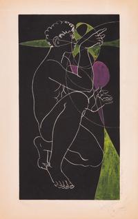Hans Erni, (Swiss, 1909-2015), A group of seven works: Two Horses and a Cat, Riders, Male Figure, Male Figure, Riders, Male Figure, Eur