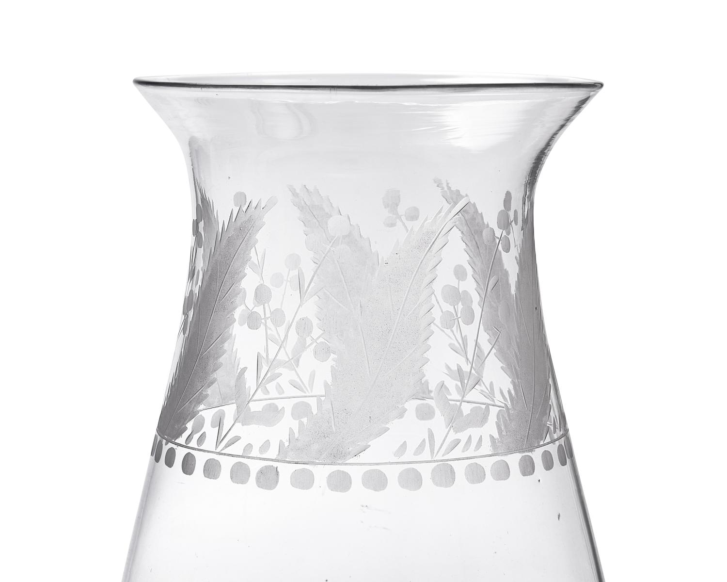 A Pair Of Cut And Etched Uncolored Glass Hurricane Globes