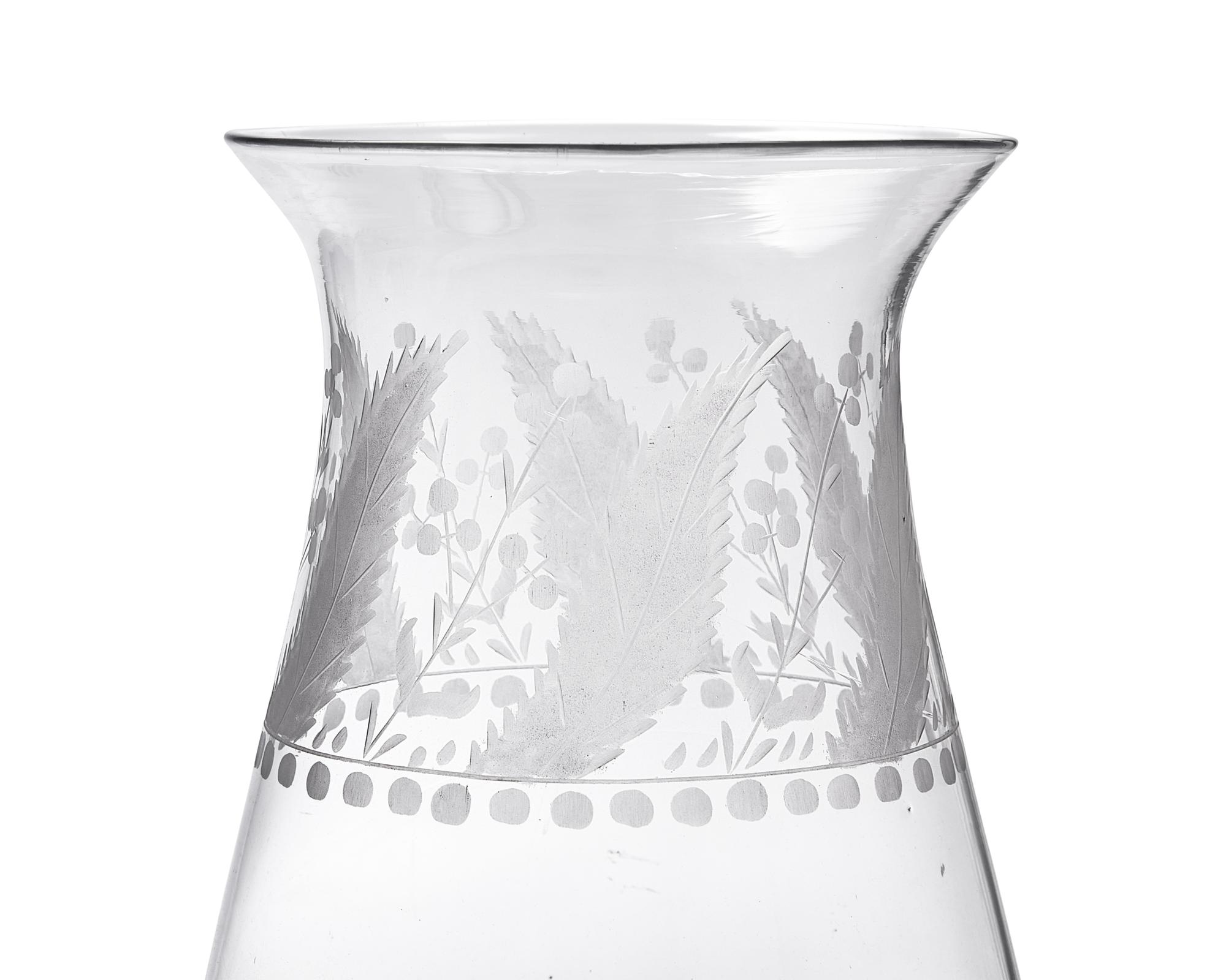 A Pair Of Cut And Etched Uncolored Glass Hurricane Globes