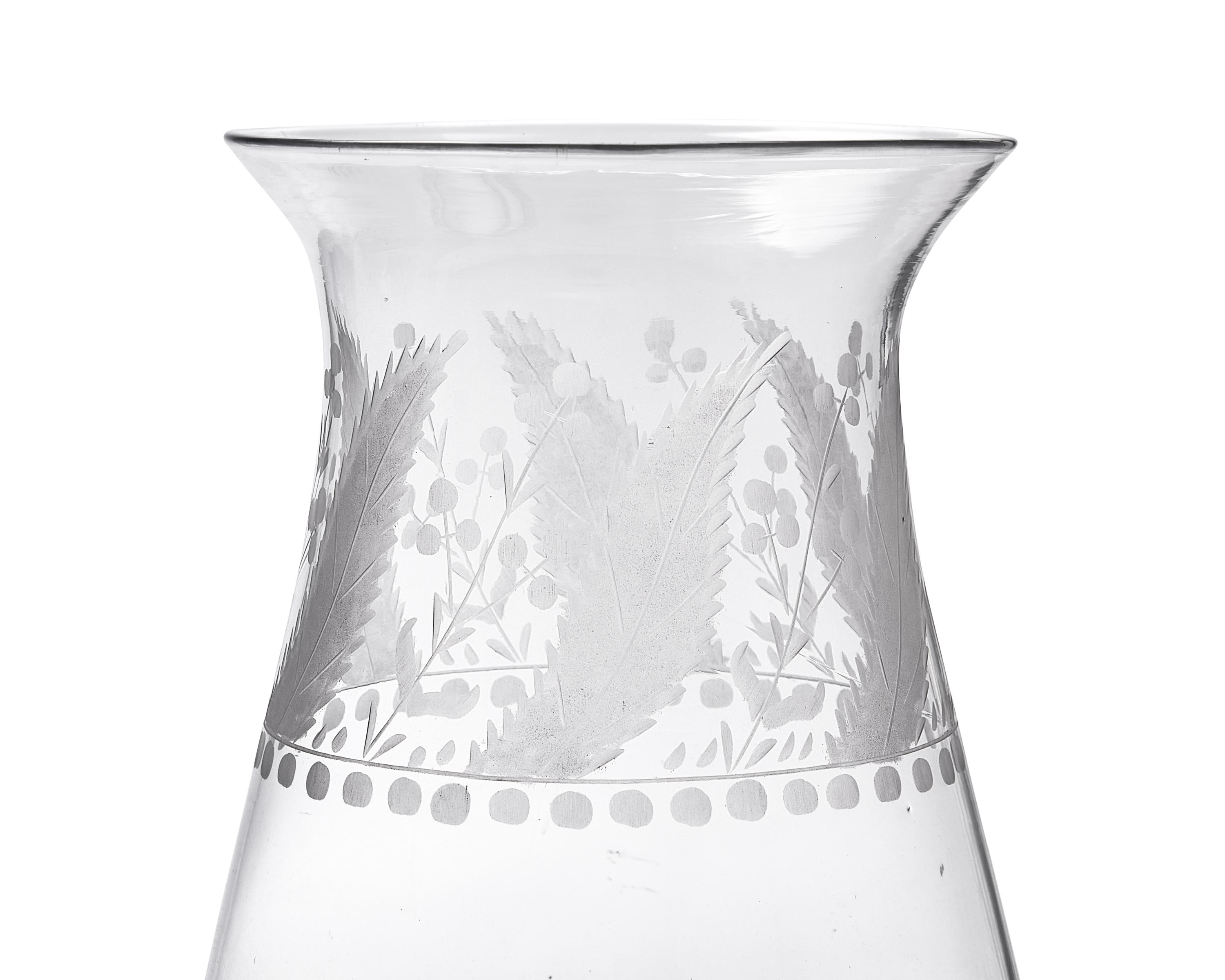 A Pair Of Cut And Etched Uncolored Glass Hurricane Globes