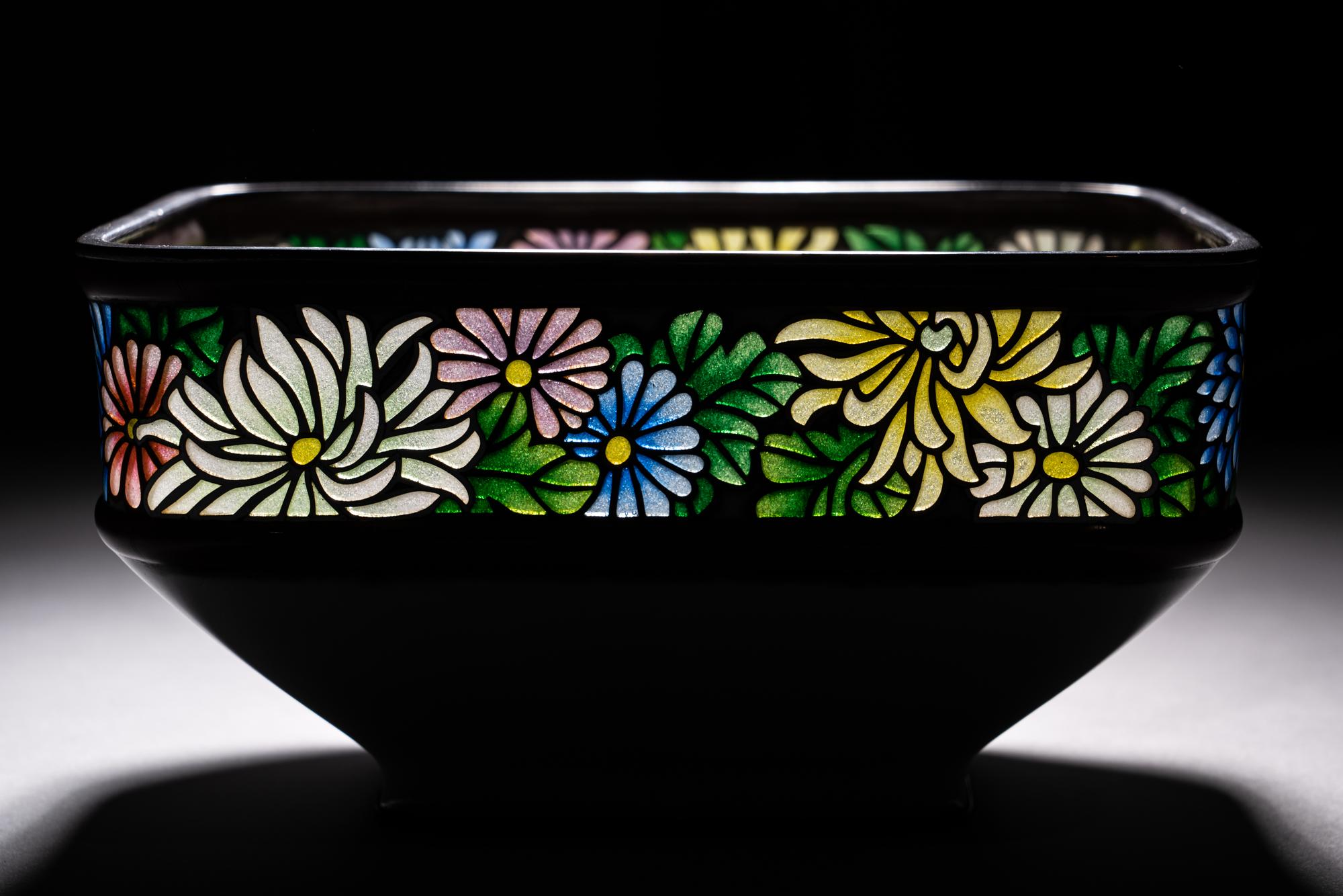 A Japanese Cloisonné-Enamel and Partial Plique-à-Jour Square Bowl