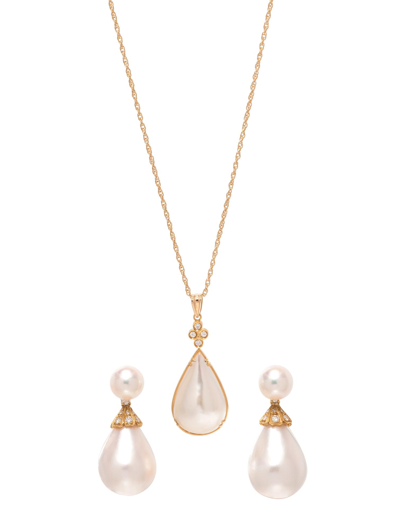 COLLECTION OF MABE PEARL AND DIAMOND JEWELRY