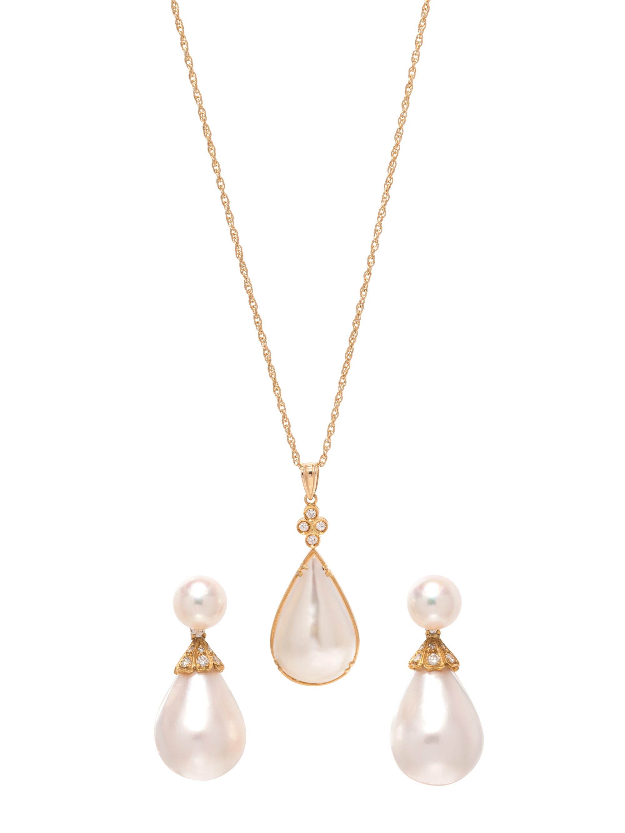 COLLECTION OF MABE PEARL AND DIAMOND JEWELRY