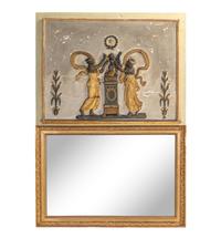 A Neoclassical Painted and Parcel-Gilt Trumeau Mirror