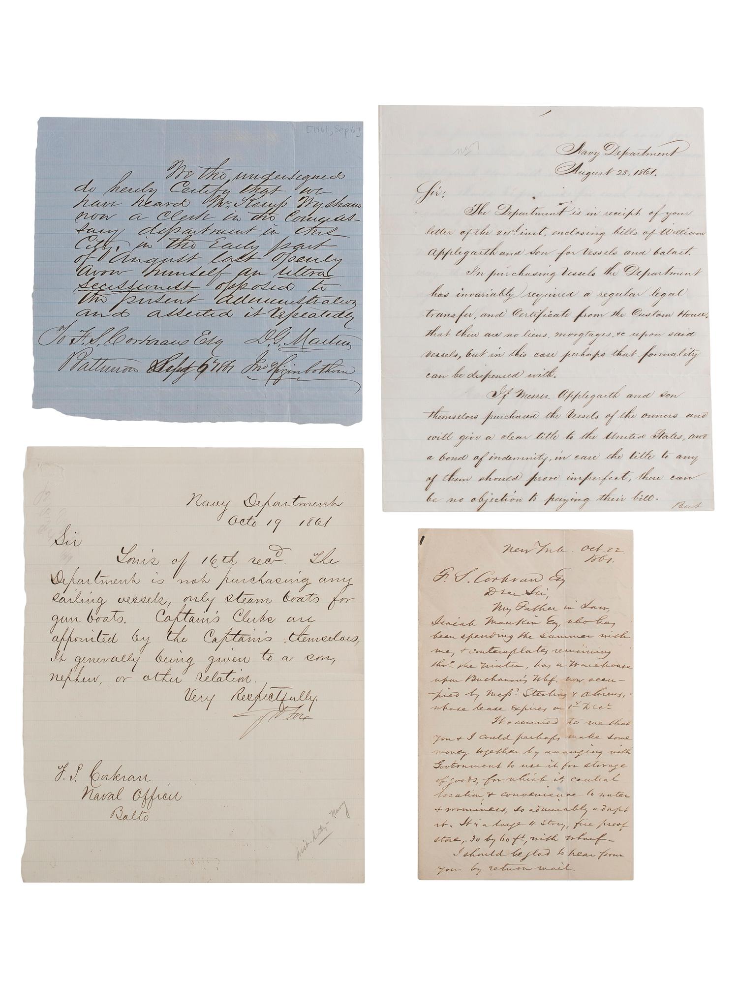 [SLAVERY & ABOLITION] -- [COCKRAN, Francis S. (1814-1886)]. Archive of letters to Maryland abolitionist and Underground Railroad supporter, comprising:
