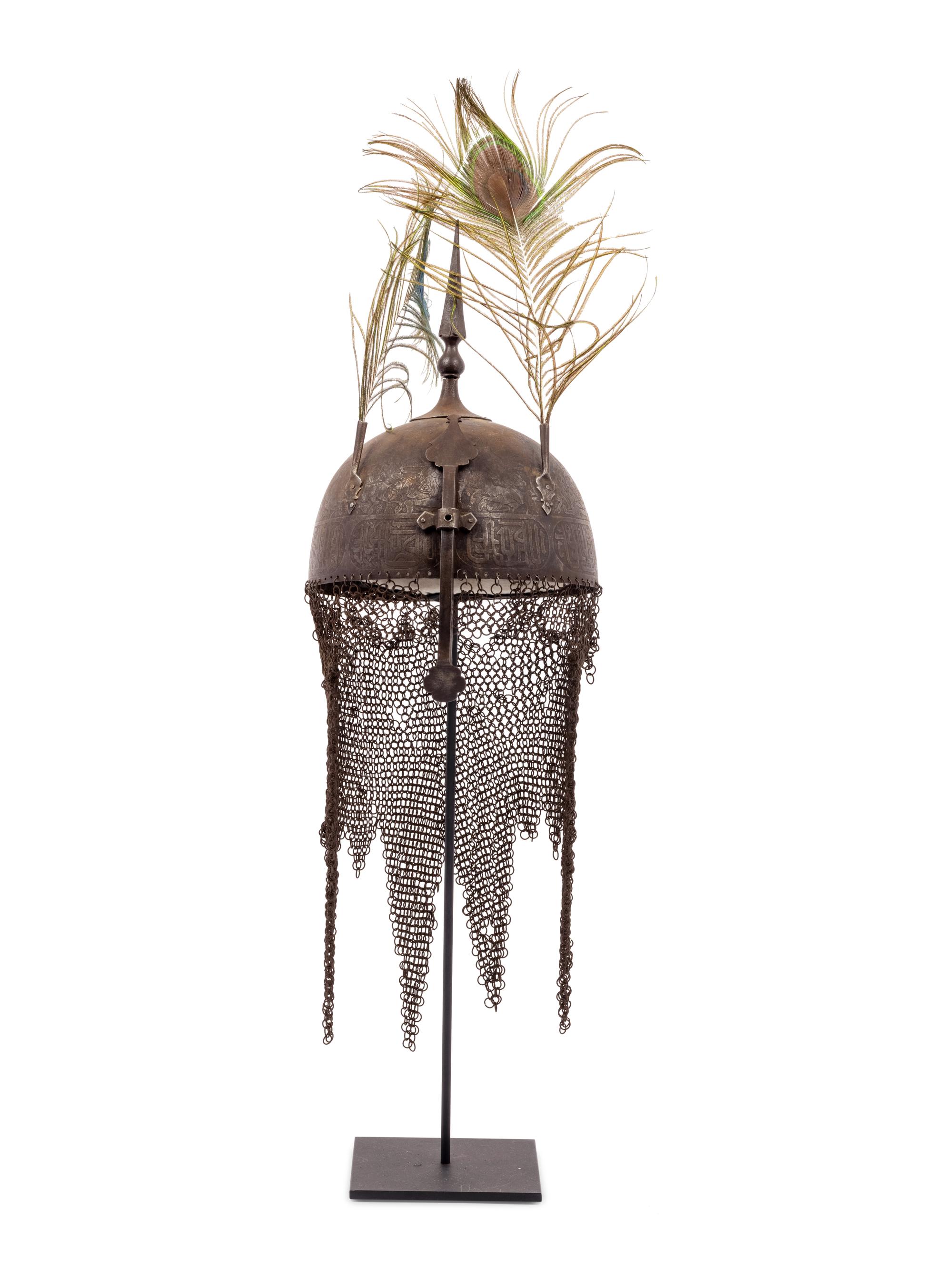 A Persian Khula Khud Helmet with Shield and Sword