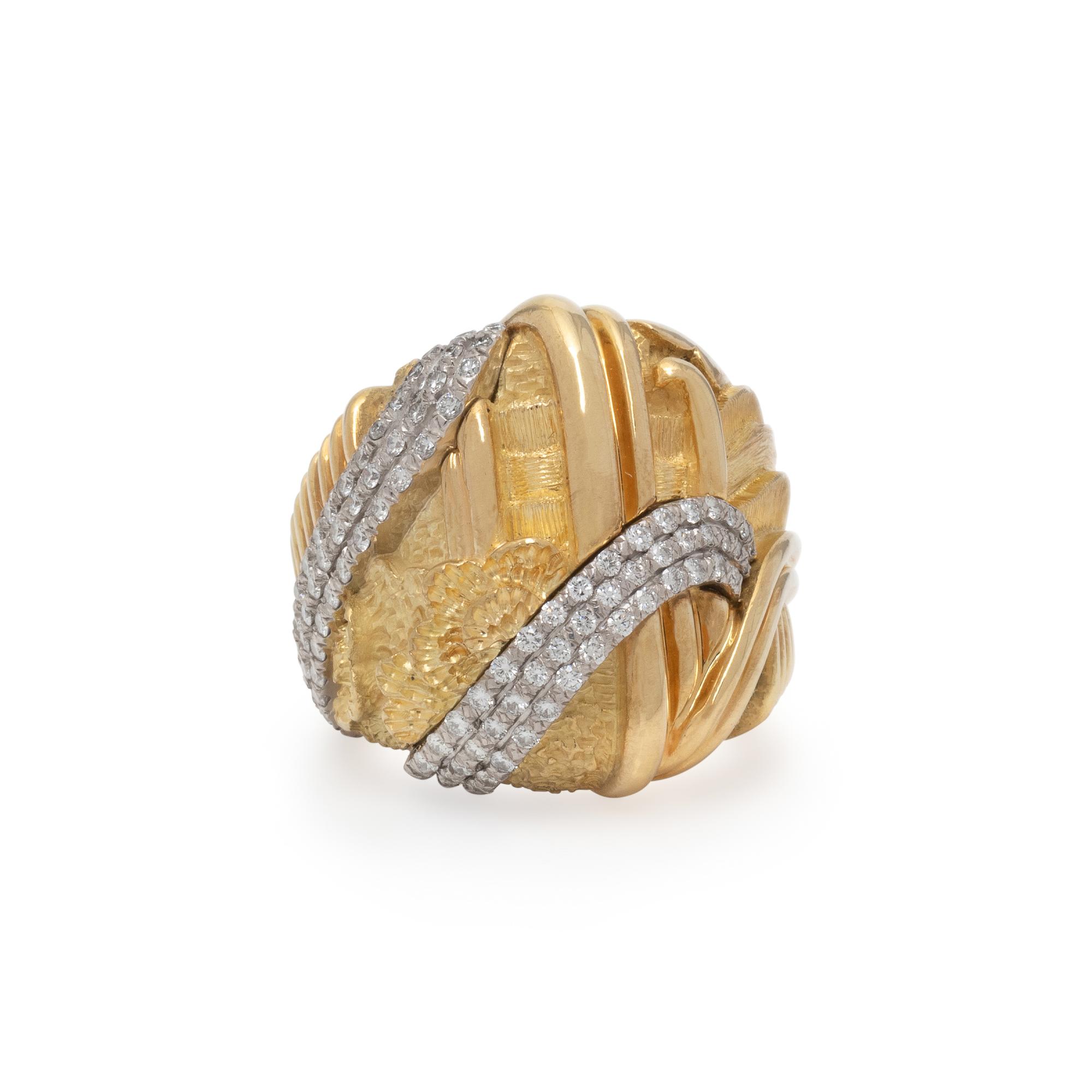 HENRY DUNAY, YELLOW GOLD, PLATINUM, AND DIAMOND RING