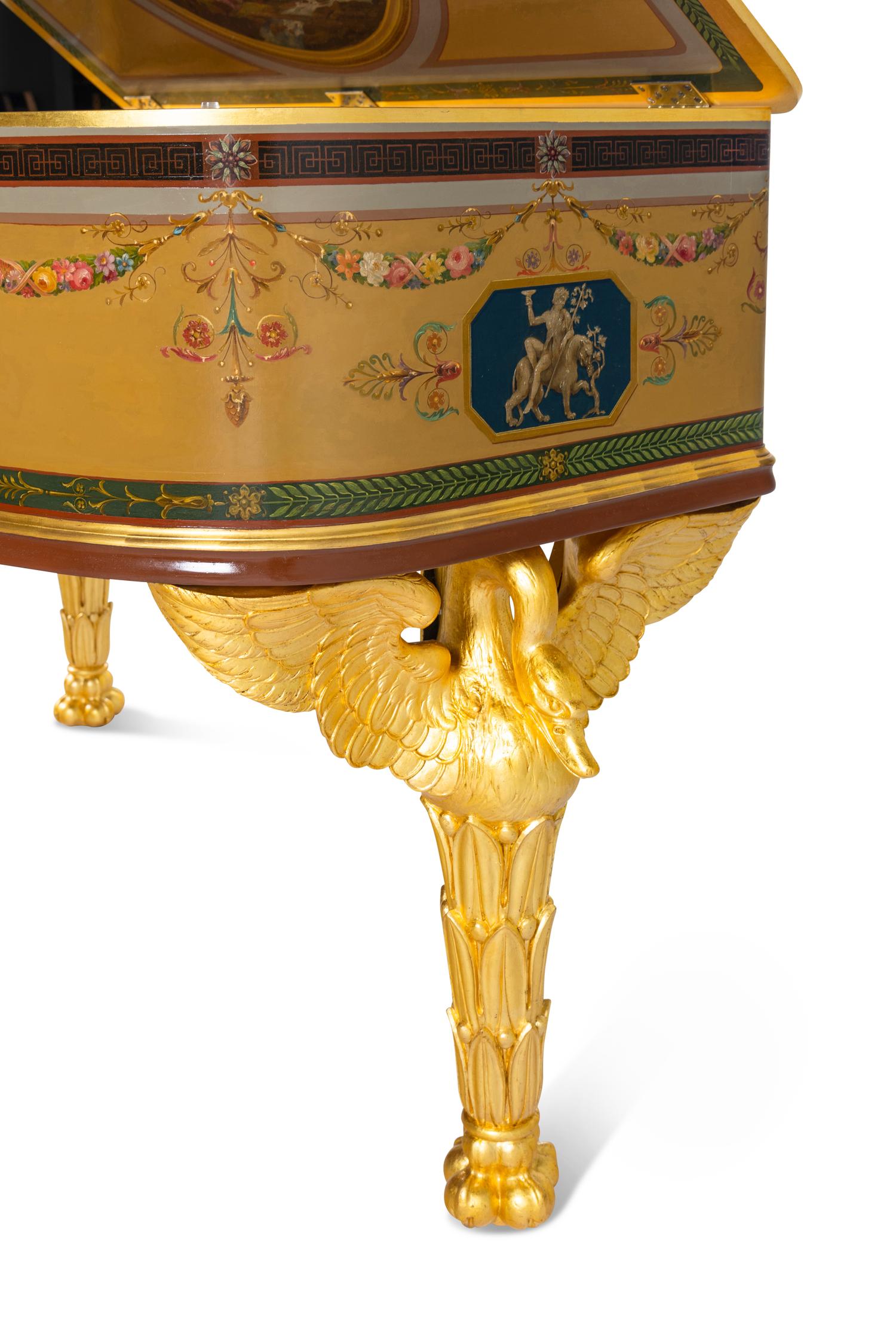 An Empire Style Kingwood, Giltwood and Painted Art Case Piano